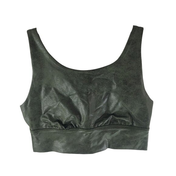 aerie Other - Aerie Offline Dark Green Distressed Faux Leather Sports Bra Keyhole Back S